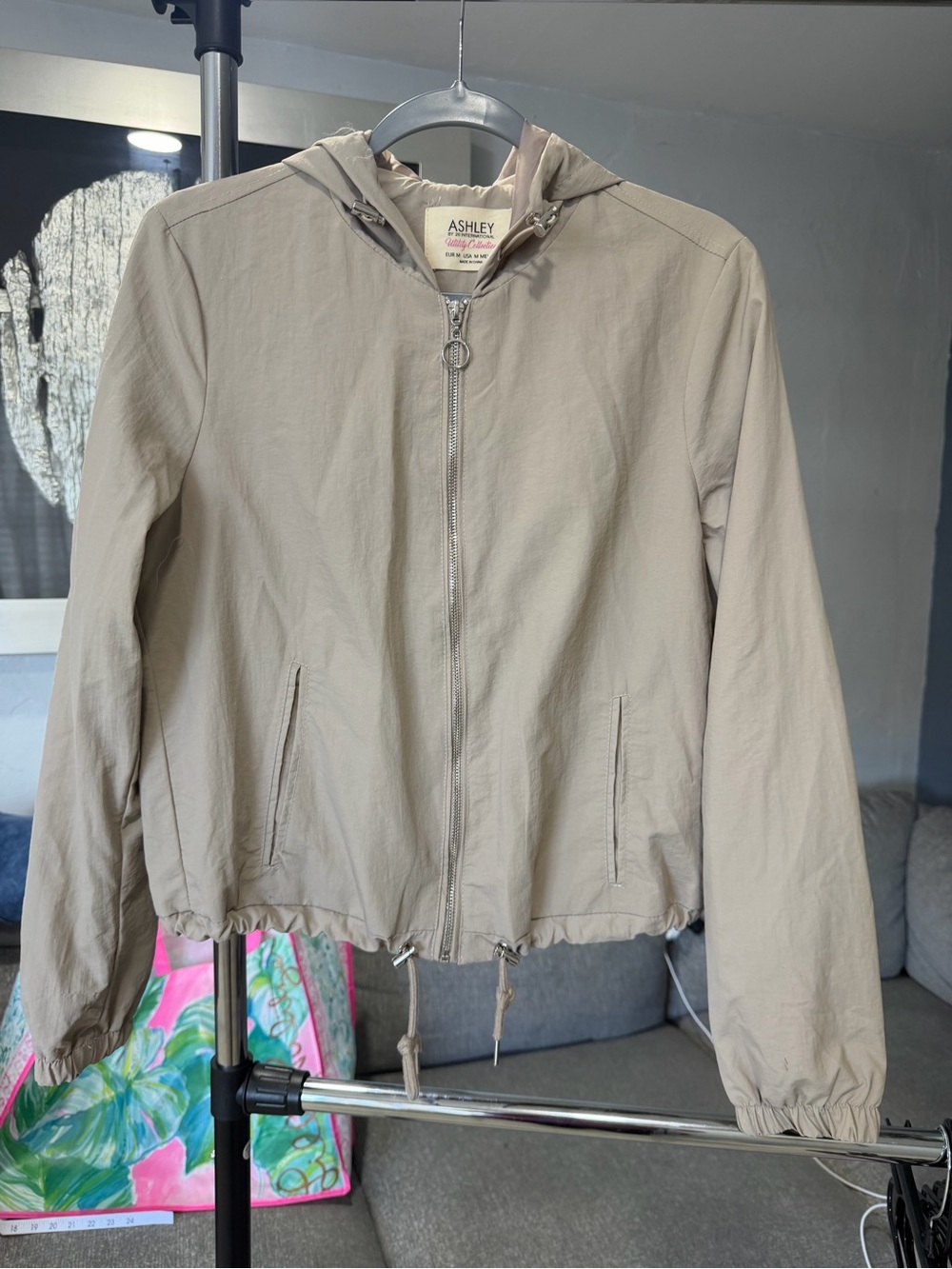 Ashley By 26 International Beige Hooded Windbreaker Jacket